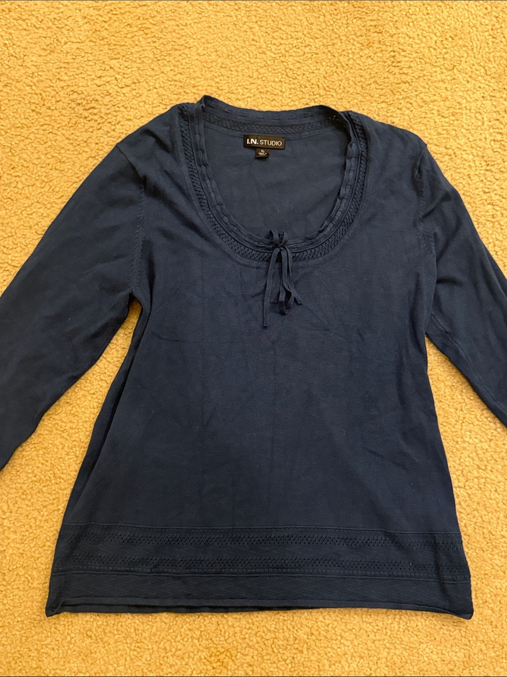I.N. Studio Navy Scoop-Neck Long Sleeve Top with Tie